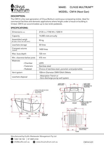 Clivus Multrum CM14 NG Specification Sheet