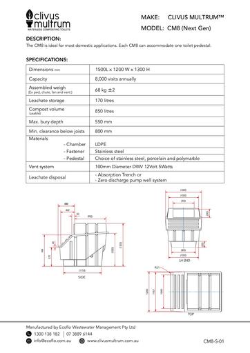 Clivus Multrum CM8 NG Specification Sheet